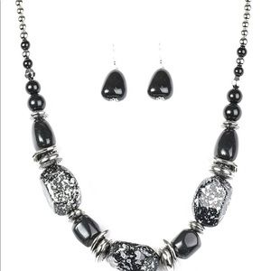 Black Chunky Bead Necklace and earring set